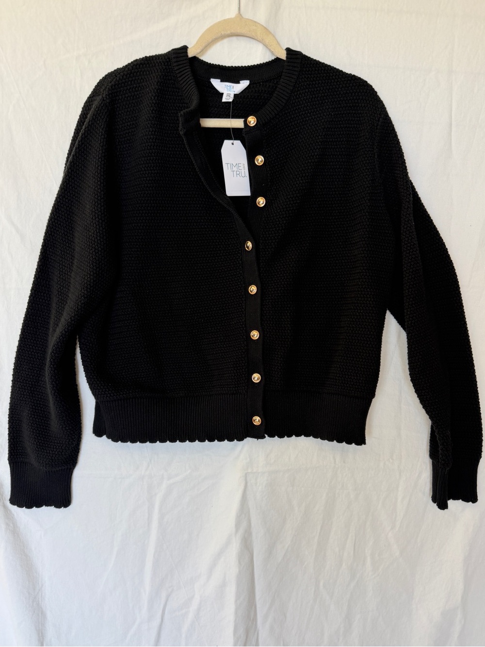 Time and Tru Black COTTON Cardigan with Gold Buttons NWT XXL